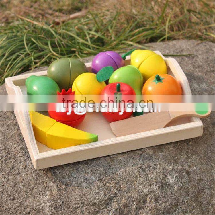Pretend play kitchen toys wooden cutting fruit set for children W10B185