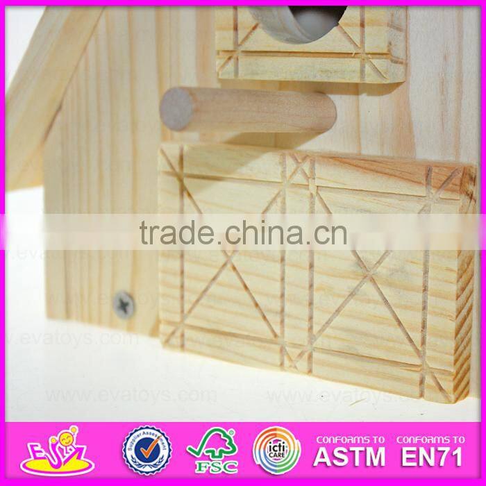 2015 Top New Natural colour Wooden Bird House,Popular wooden bird house,Cheap outdoor hanging wooden birds house for kit W06F012
