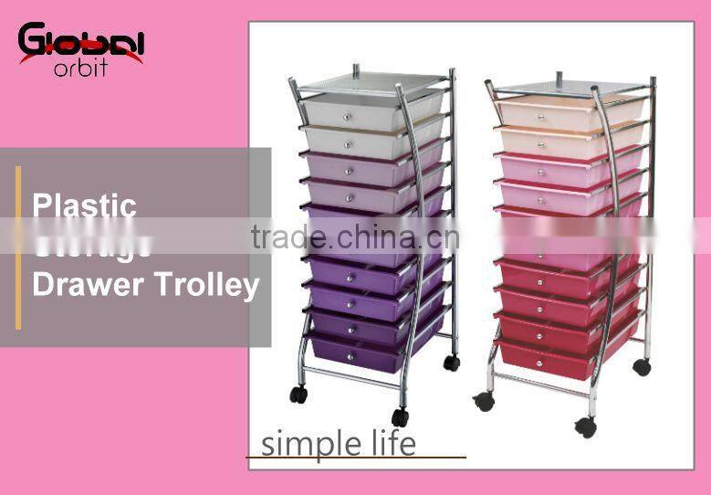 10 Tier Drawers Plastic Shopping Trolley With Wheels Plastic Storage Trolley Cart