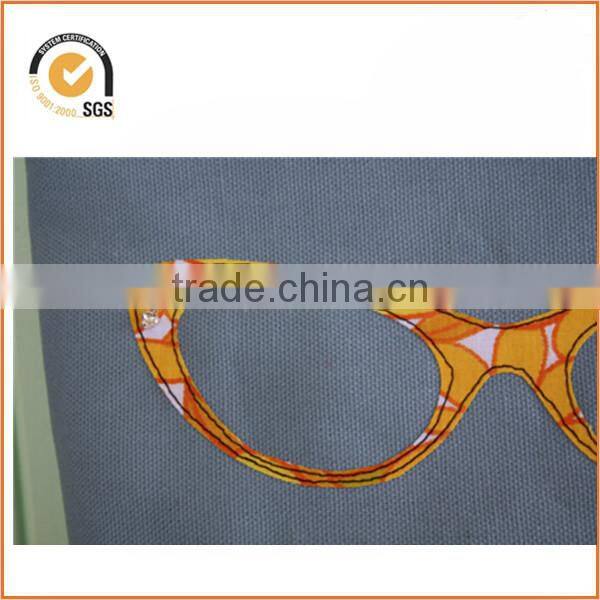 Cat Eye Glasses Appliqued Zipper Pouch/Makeup Bag: Light Blue Canvas with Yellow 1960s Floral with Rhinestones By Chiqun