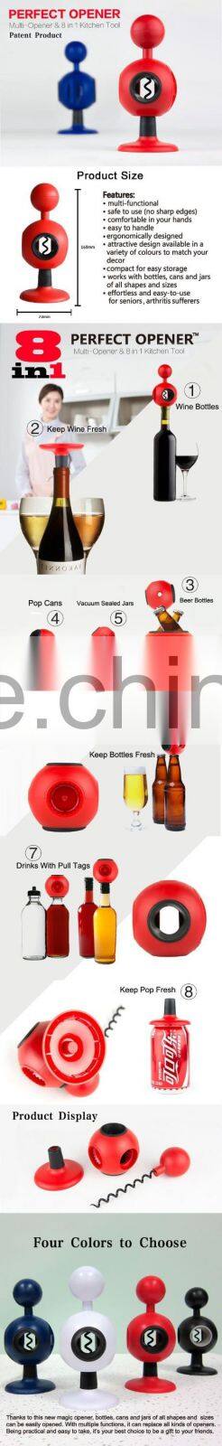 High Quality 8 In 1 Multi-function Bottles Jar Can Opener Wine Opener Kitchen Tool With Colorful Box