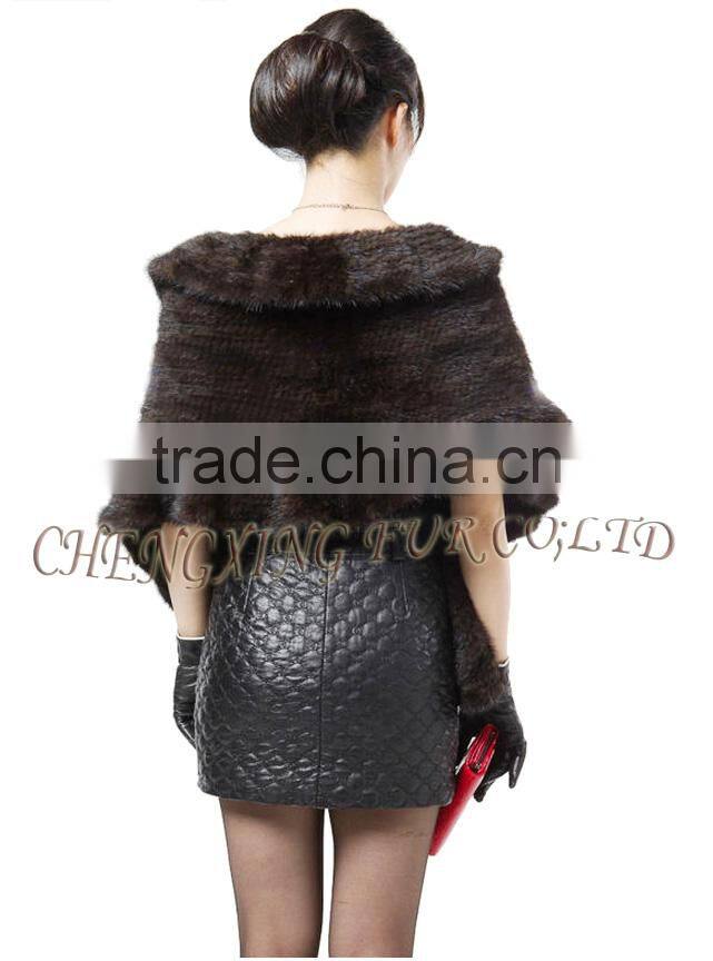 CX-B-M-15 Ladies Latest kintted Real Mink Fur Woman Fashion Black Fur Shawl