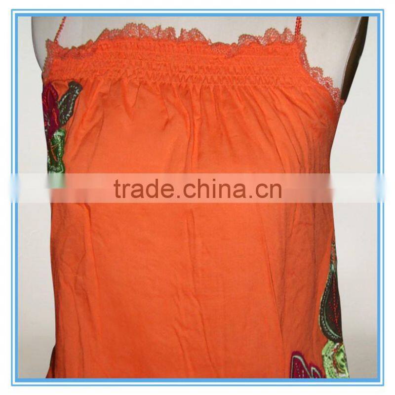 Sexy Women Orange Spaghetti Strap Embroidery Lace Trim Tank Top