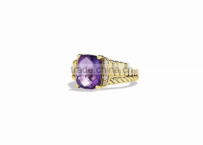 Designer Big Gemstone With CZ Studded Gold Plated Ring