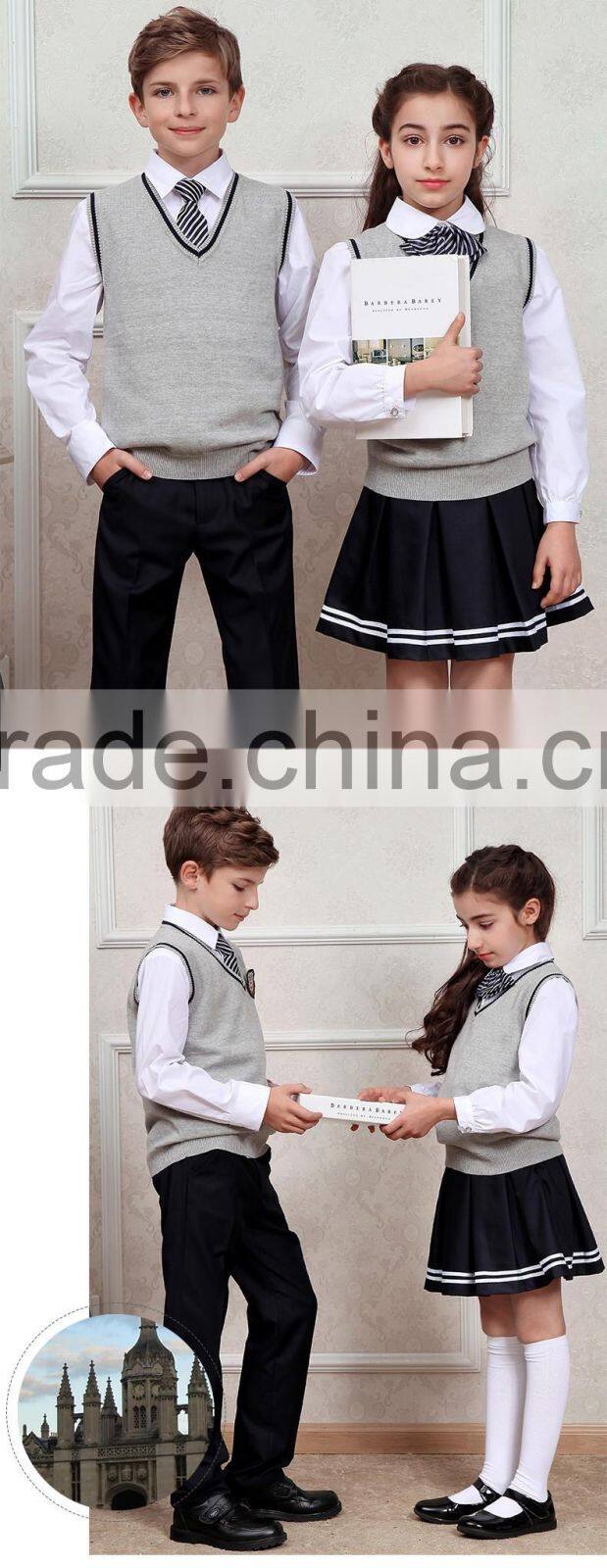 Stylish V-neck sleeveless beautiful knitted korean high school uniforms