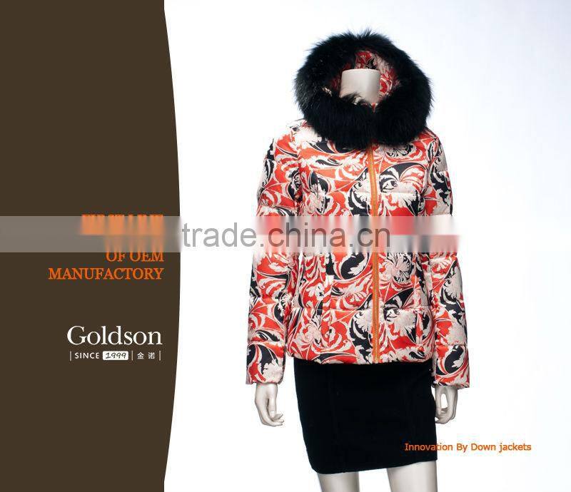 Coat Woman Winter Printing Fabic With Hood Fur Detachable Winter Jacket