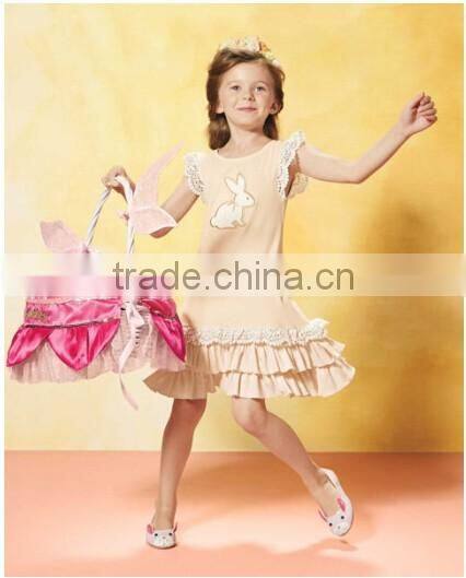 2017 Spring New Arrive Easter Bunny Dress Baby Girls Knitted Cotton Rabbit Appliqued Lace Dress