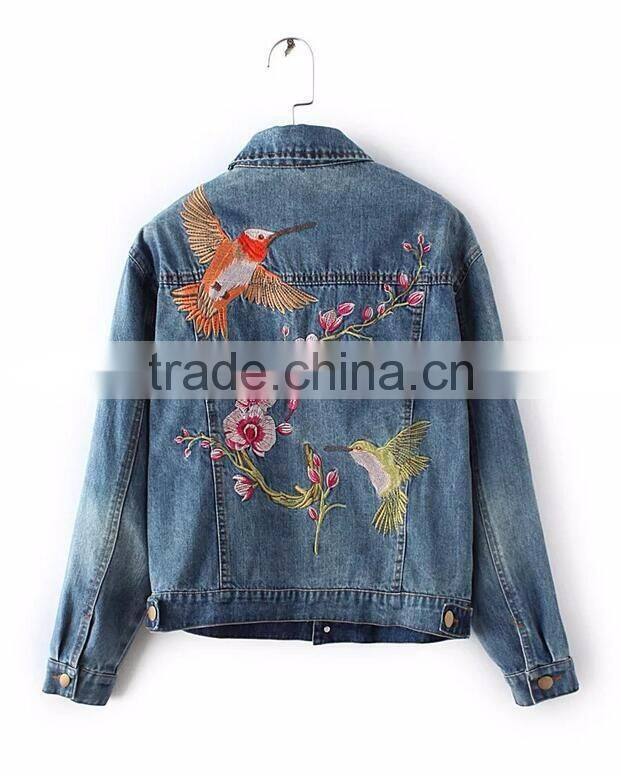 Runwaylover EY1046C Hot Sale 2017 Ladies Casual Embroidery Denim Jackets