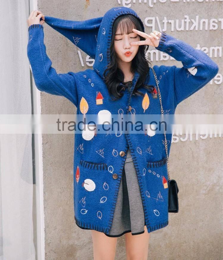 2017 ugly christmas sweater loose Plus Size Embroidery Big hat cardigan sweater