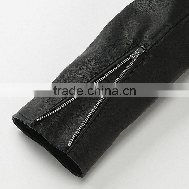 Women's cool black moto riders coats diagonal front zipper leather jackets