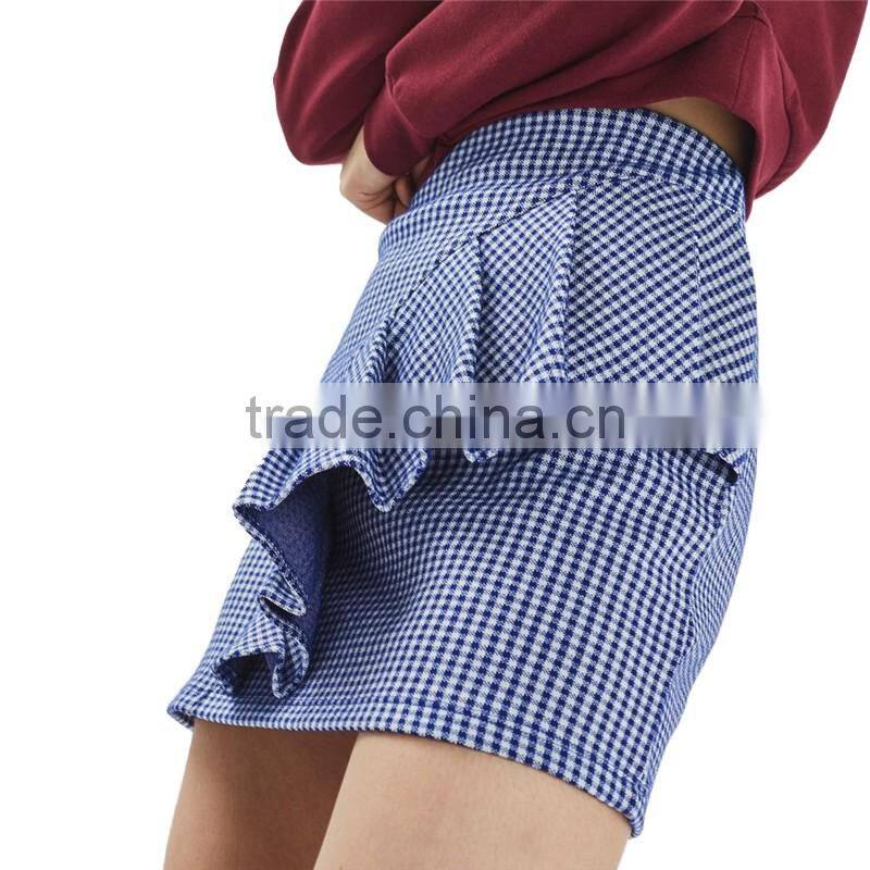 2017 OEM Elegant Sexy Raffle Falbala Plaid Mini Skirt