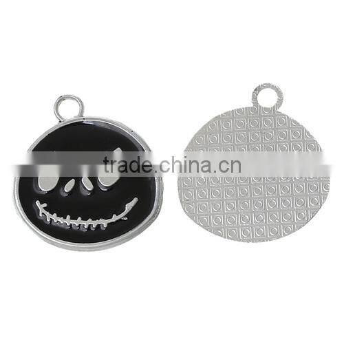 Charm Pendants Nightmare Before Christmas Halloween Skull Silver Tone Enamel Black 27.0mmx25.0mm