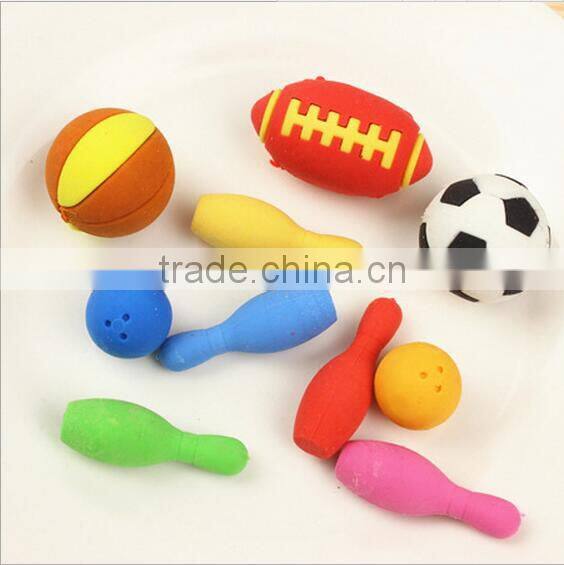 Cute 3D football basketball soccer bowling shape erasers set