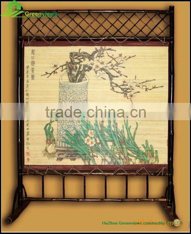 Colorful elegant folding waterproof canvas screen bamboo folding screen sliding doors interior room divider GVLB03
