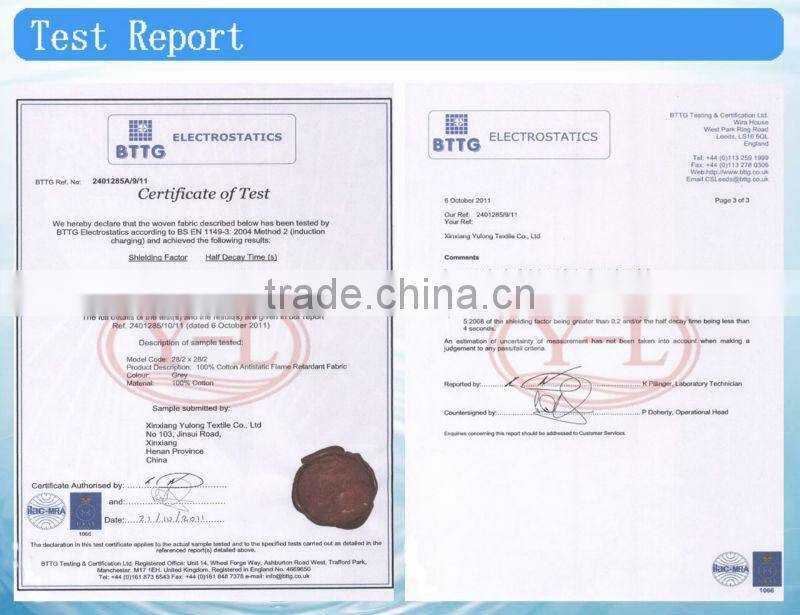 100% polyester soft nice high quality Short delivery time single face adhesive conductive fabric anti-static uniform