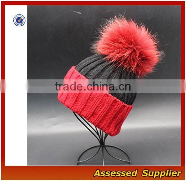 Custom fashion real raccoon fur pom pom hat beanie cap for wholesale free samples-T69-ZT