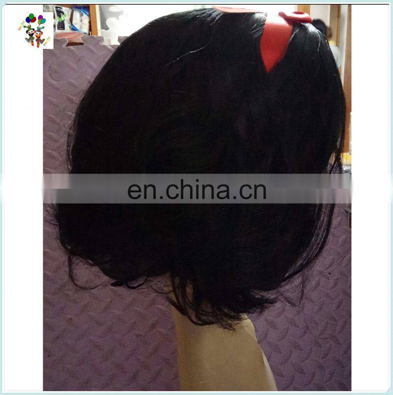 Snow White Princess Black Short Curly Cosplay Wigs with Red Bow HPC-0051
