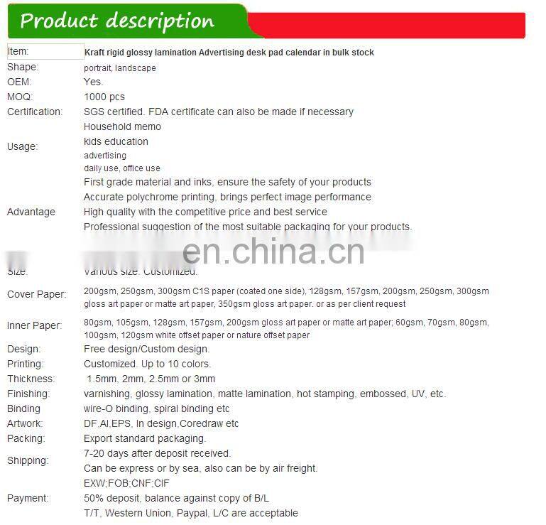 Custom small size tear off calendar with wire binding in high quality cheap price