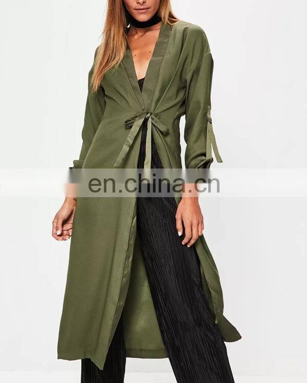 Hotsales nice army green fashion pant design coat for ladies long style coats parka