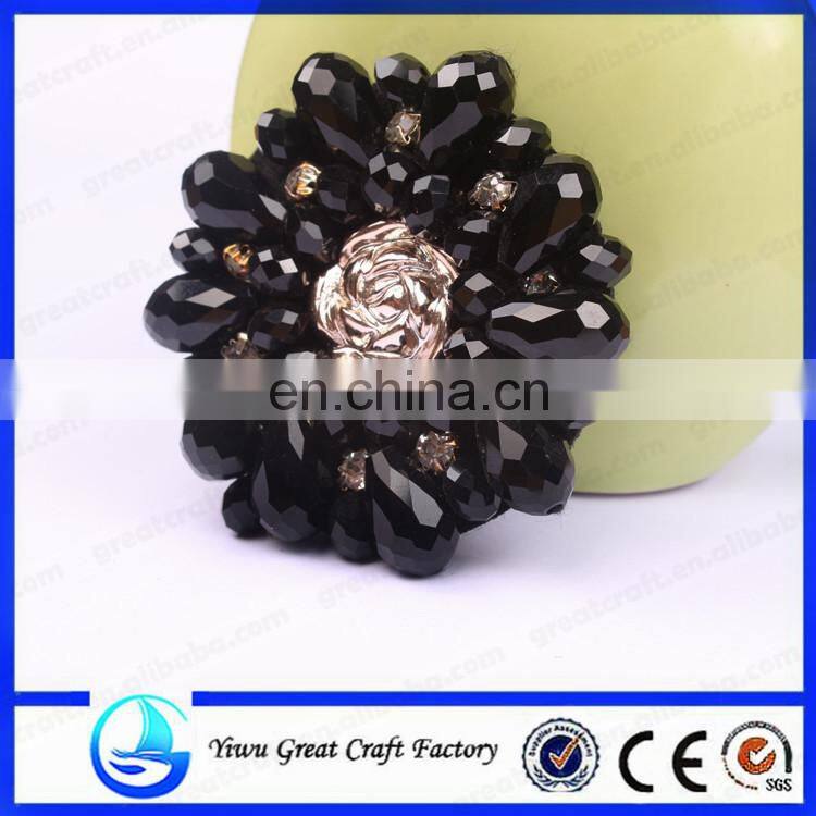 New fashion foreign trade sector shoes flower black exquisite handmade beaded crystal flower
