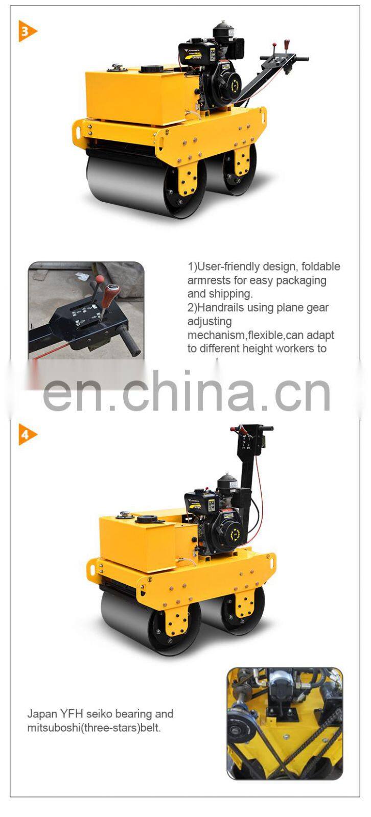 Hand held double wheel soil road roller compactor for trench backfill
