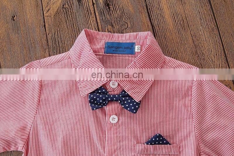 Baby Boy Gentry Outfit Kids Stripe shirt + white suspender pants 2PCS Set for 2-7T