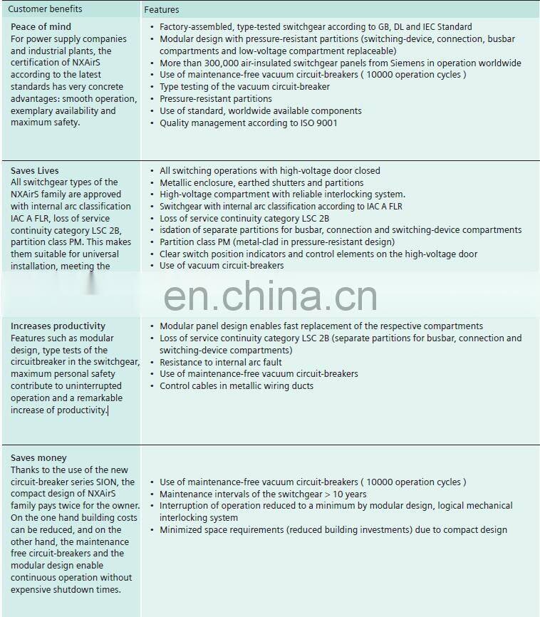 SIEMENS NXAirS 7.2kV 1600A SIEMENS Air Insulated Switchgear SIEMENS AIS