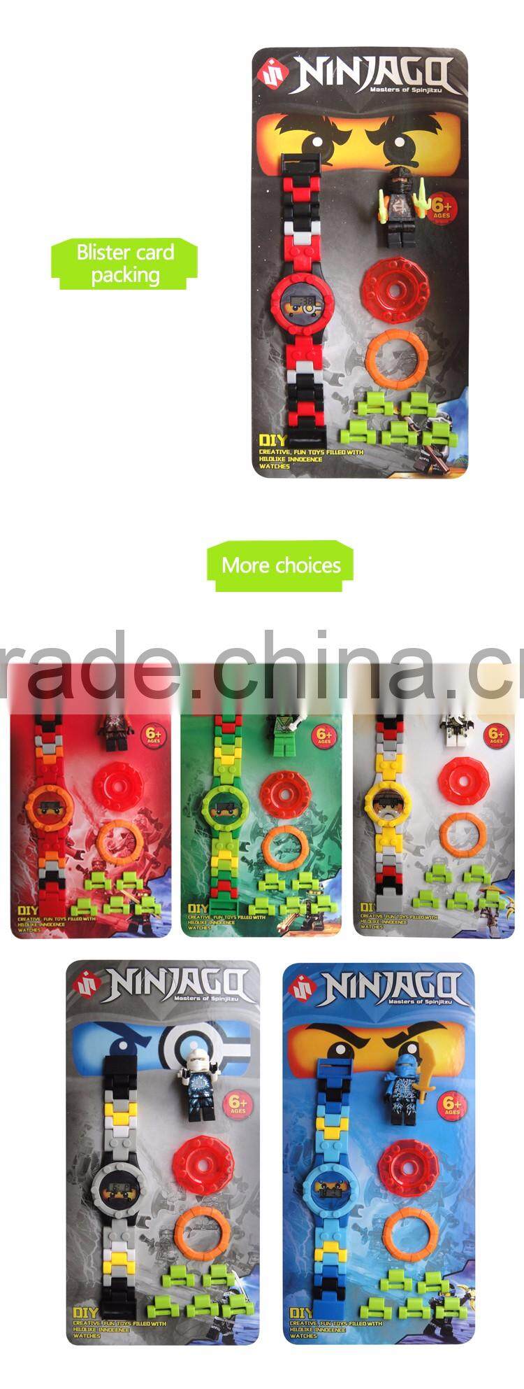 2016 new design plastic building blocks toys electronic watch with minifigures for kids