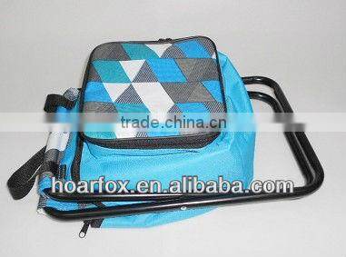 Bule Checkered Picnic Folder beach chairs with coolers and the tableware