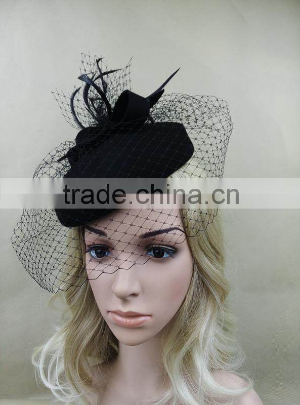 Wholesale Fascinator Pillbox Felt Wool Hat With Veil