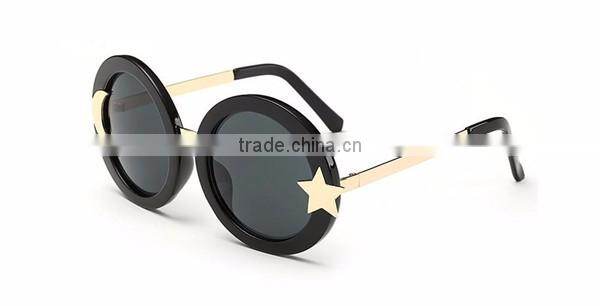 designer unique style fashionable full metal frame mirror round sunglasses with sun and star decoration