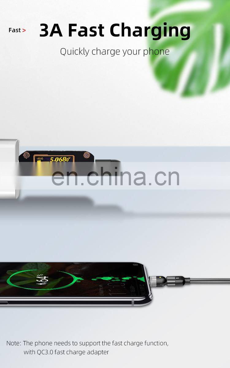 Magnetic charge cable 540 degree Free Rotating L-shape portable 3 In 1 phone charge usb cable