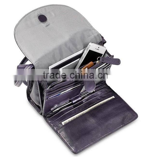 Super design small multi pocket leather crossbody bag leather shoulder organizer bag