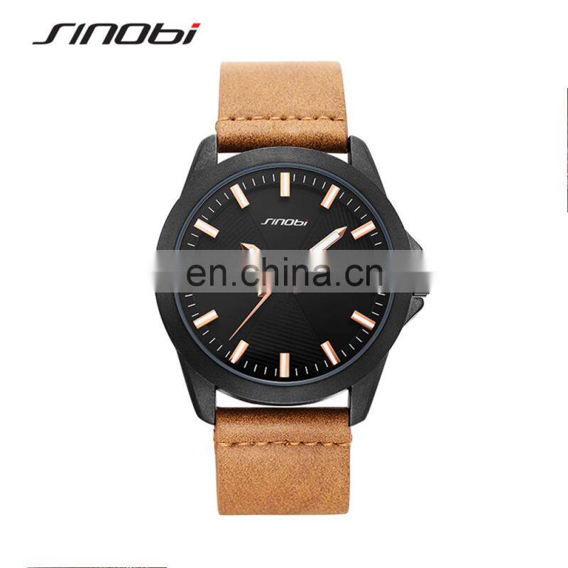 SINOBI Watch Brand Man Fashion Alloy Case Wristwatch Leather Band Man Watch Casual S9809G