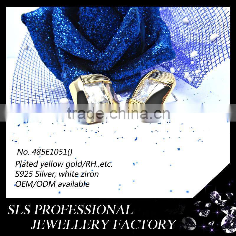 2015 Fashion winter latest design 925 sterling silver yellow gold plate square white CZ micro pave setting earrings for women
