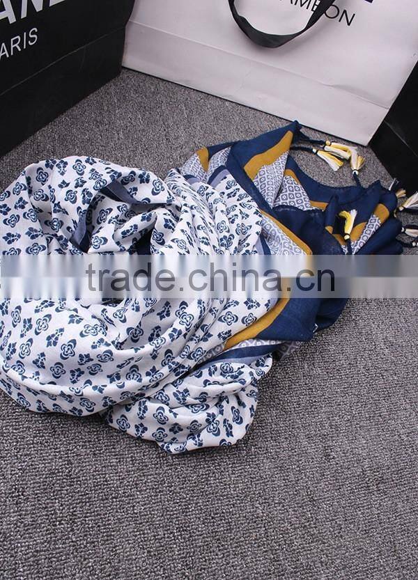 Wholesale 2016 Summer Retro Floral Design Beads Tassel Shawl Scarf
