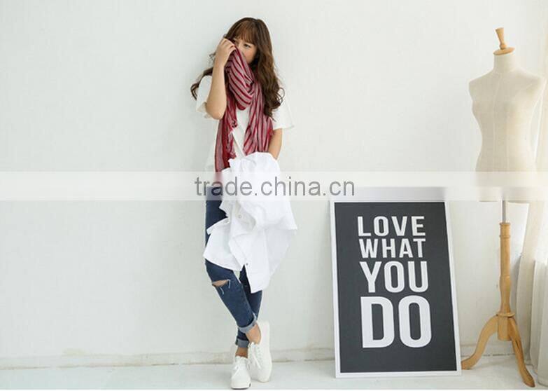 Wholesale New Style Lady Fashion Striped Voile Cotton Scarf