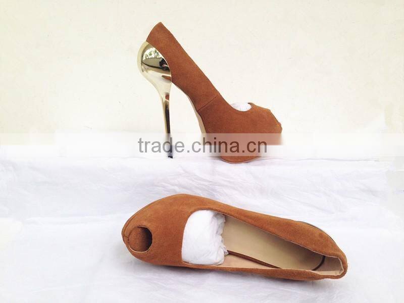 Fashion TV Show Sky High Metal Heel High Platform Peep Toe Dress Shoes Suede Platform Pumps Heels Women