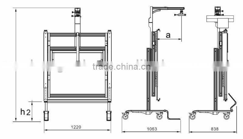 Power elevating Gaoke whiteboard mobile stand with projector bracket