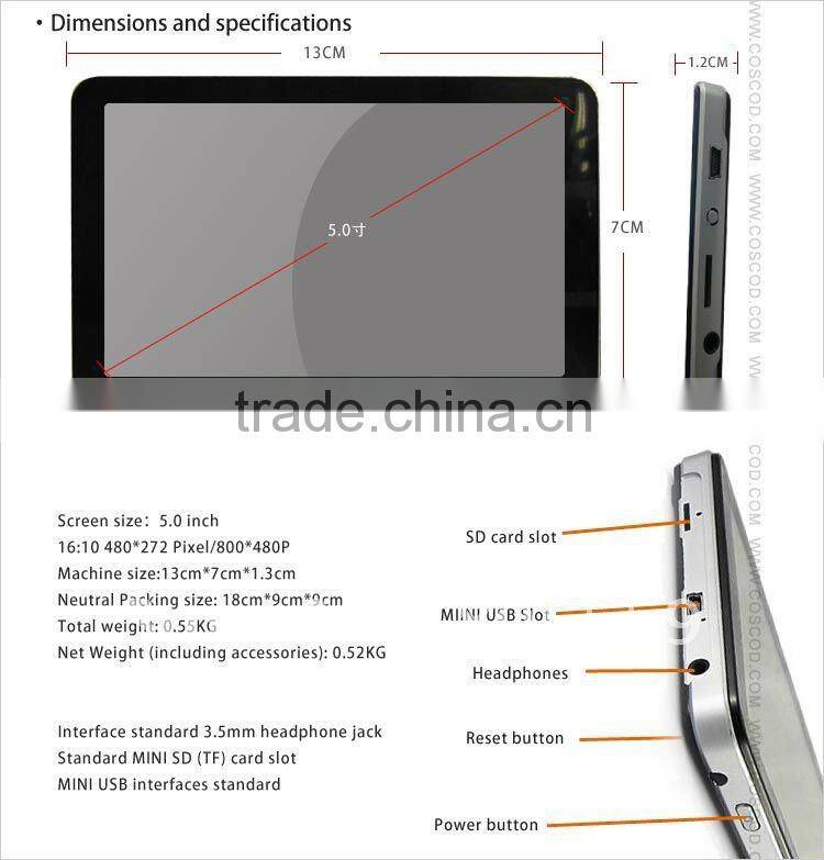 M050- 5 inch tablet gps with bluetooth for Europe map