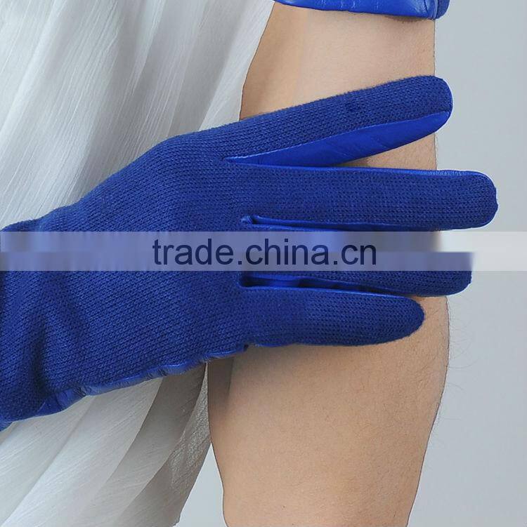 New Spring Collection Blue Wool Glove with Leather on Palm
