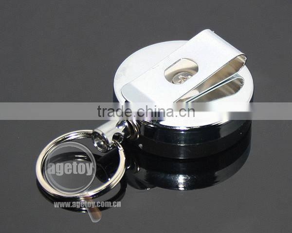 60cm Length Stainless Steel Wire Round Shaped Clips Plastic Metal Retractable Key Ring