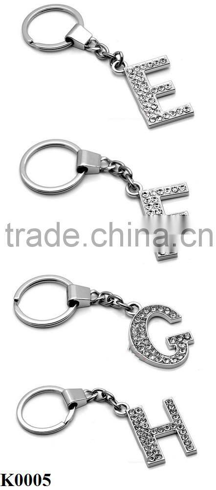 Trend silver plating letter crystal keychain K0005