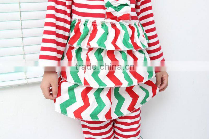 Lovely Girl Boutique Stripe Long Sleeve Baby Ruffle Top and Pant Outfits Wholesale Children Clothing Set 2016
