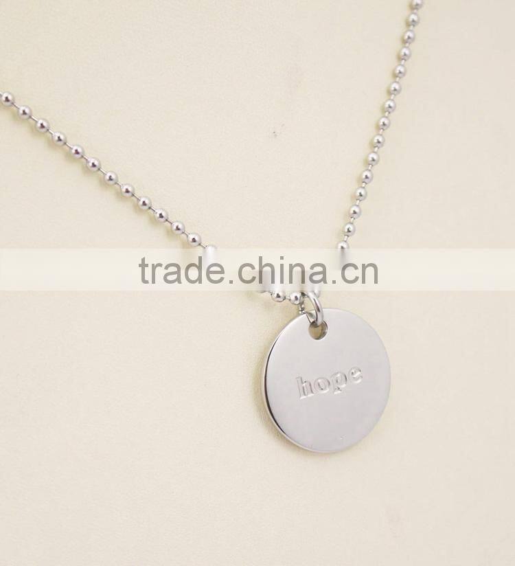 Stainless steel Custom logo round engraving tag necklaces