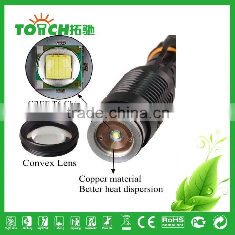 high power flashlight XML T6 zoomable 5 modes with SOS flahslight glare flashlight for outdoor camping use 2*18650 battery lamp