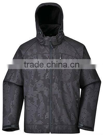 printing waterproof men softshell jacket with hood
