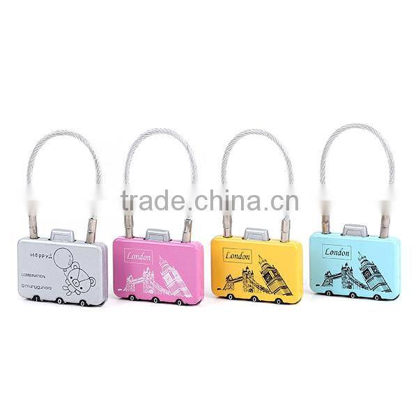 cute 3-digital code retractable steel cable lock