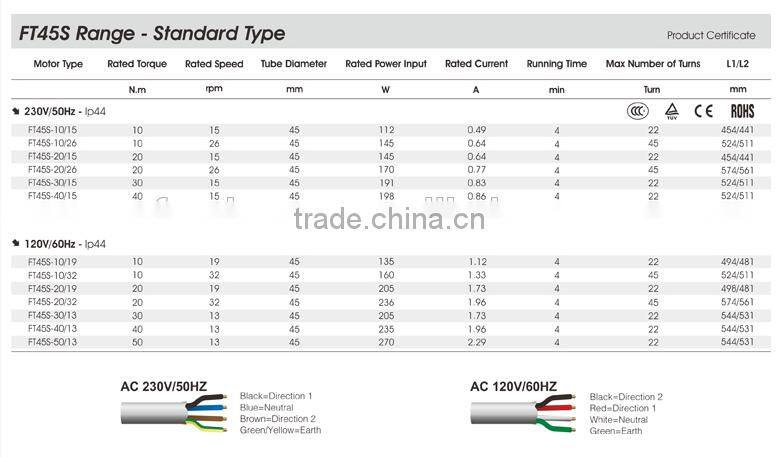 roller blind tubular motor FT45S-40/15