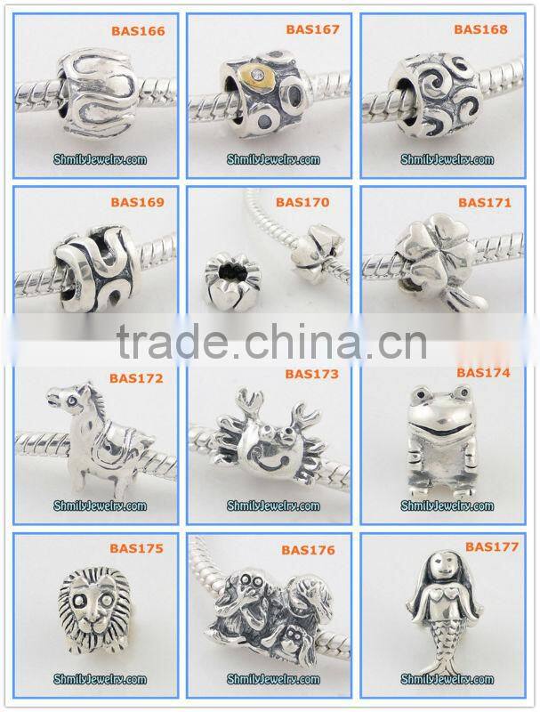 Wholesale Pink CZ Rhinestone Sterling Silver Heart Beads BCZ43A